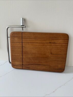 Mid-Century Style Good Wood Teak  Wooden Cheese Slicer with Metal Handle